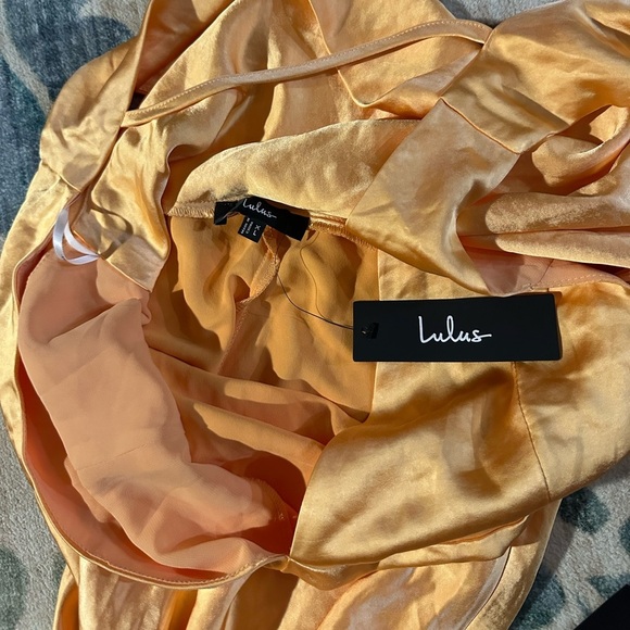 LULU’S Incredible Love Light Orange Satin Cowl Back Midi Slip Dress - Picture 7 of 7